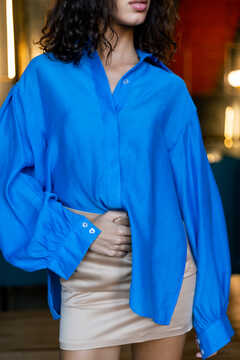 Blue Linen Silk Shirt
