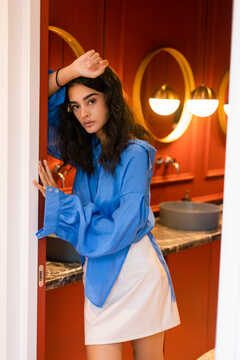 Blue Linen Silk Shirt