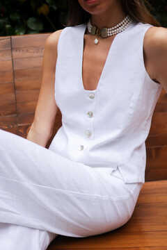 White linen vest and trousers