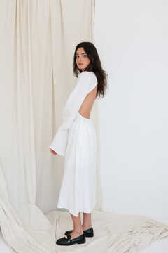 White Lien Cutout Dress
